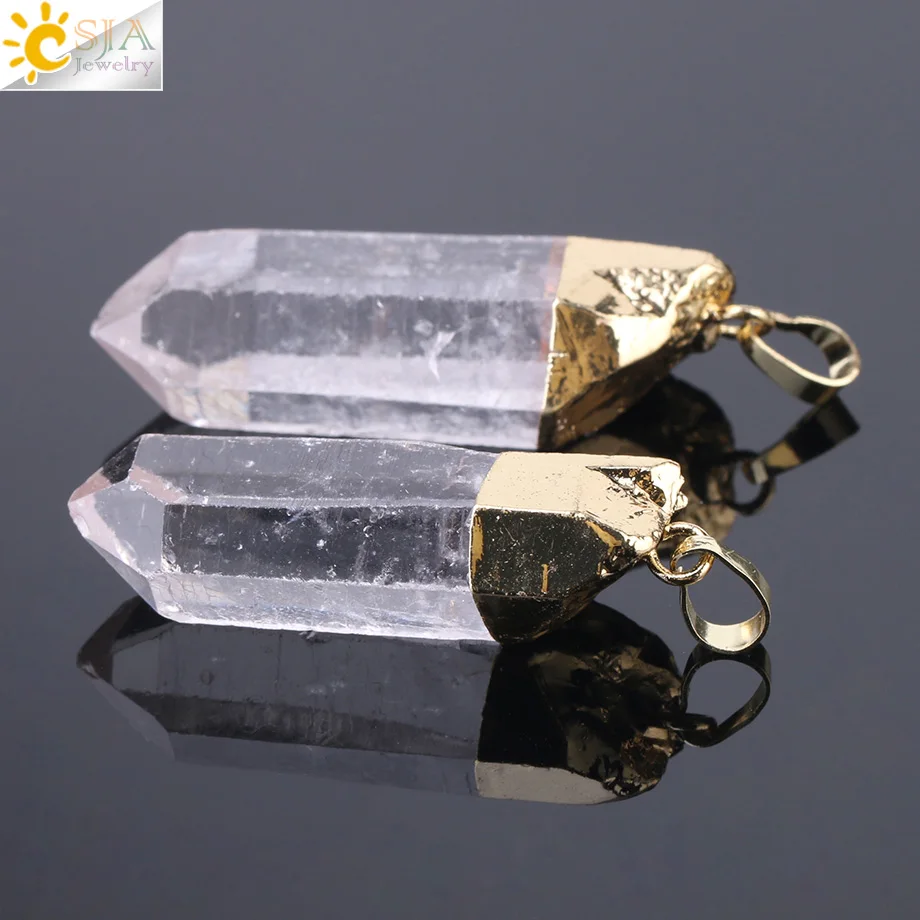 CSJA Wholesale Scalar Energy Reiky Healing Natural Rock Crystal Big Pillar Gemstone Pendant Jewelry Necklace for Women Men F804