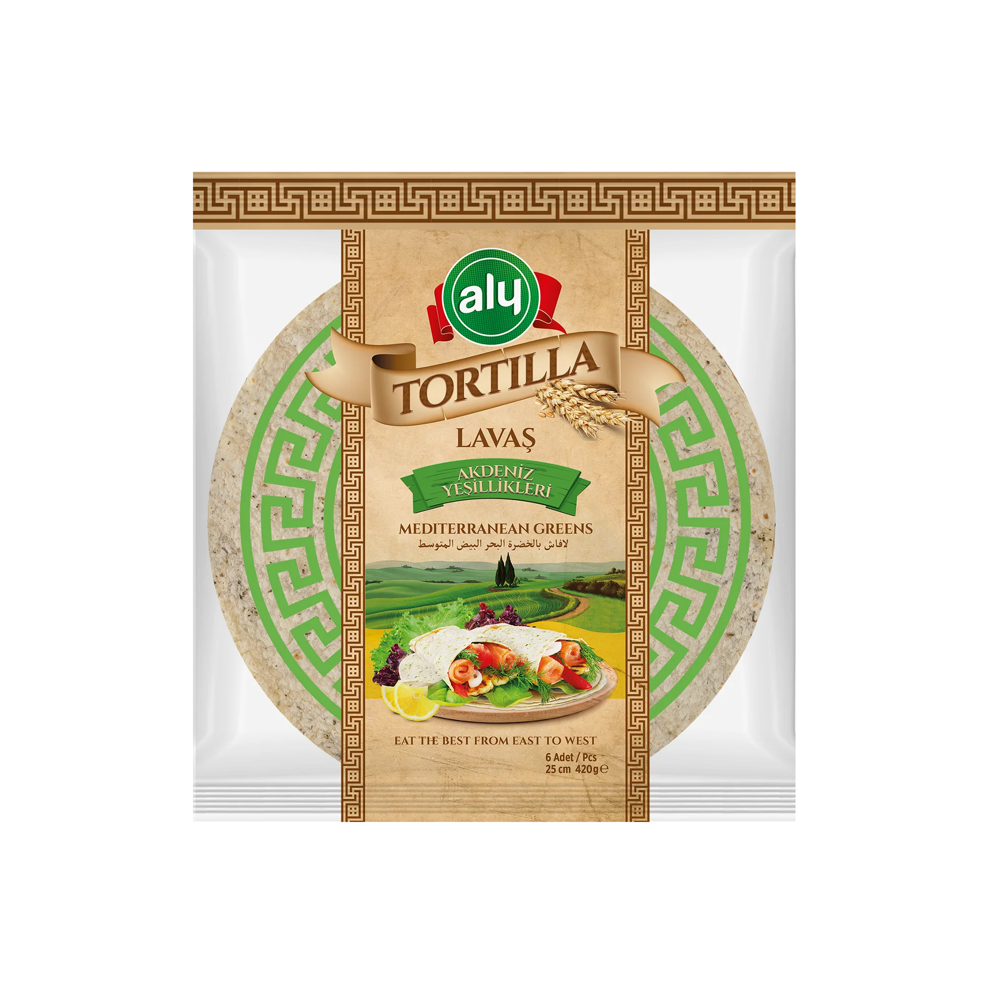 
Tortilla 25 cm 6 pieces Mediterranean Greens Aly Brand zip-lock bag 420gr (12 packages in one box) 