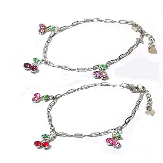 
Cherry pendant anklet rhinestone ankle chain Austrian crystal foot chain stainless chain jewelry women anklet girl cherry charm 