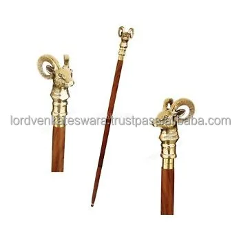 Wooden Walking Stick Brass Handle Walking Stick