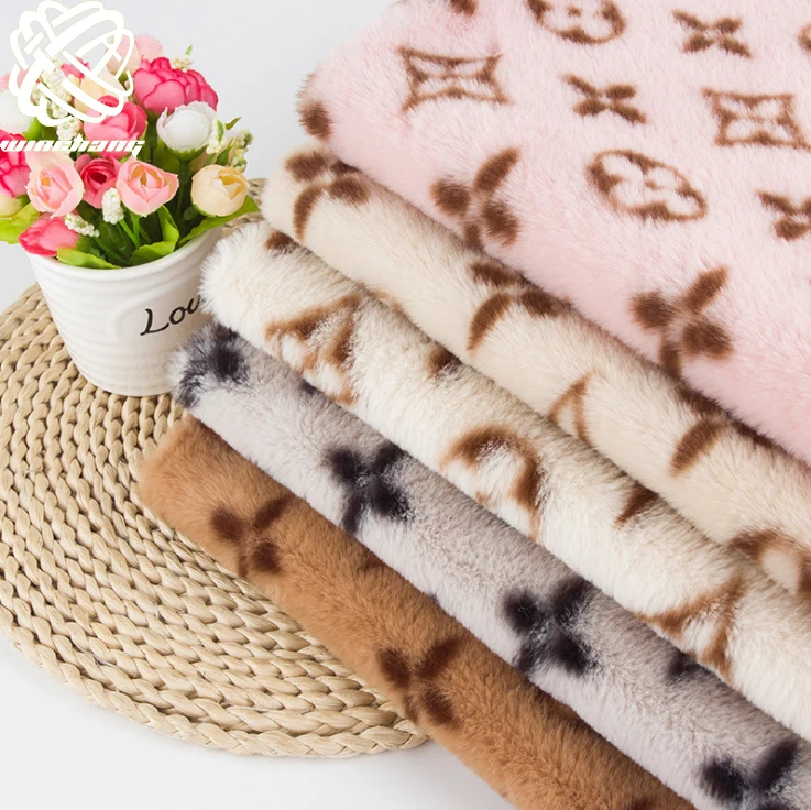 Super Soft Luxury Faux Rabbit Fur Fabric Printed pattern  Plush Fabric For Garment  Home Textile