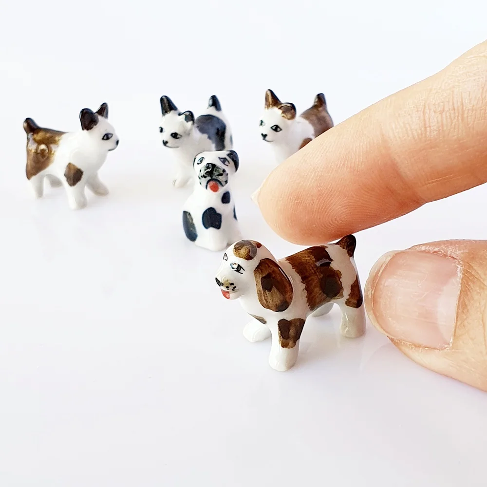Diy Miniature Ceramic Dog Puppy Figurines 5pcs/set Handmade Pottery Animals for Dollhouse Miniatures Mini Toy Style