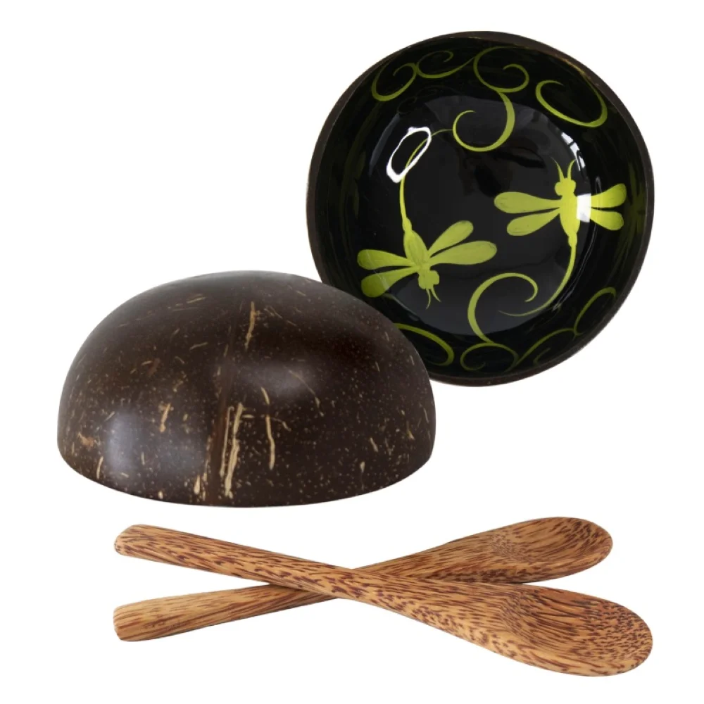 Biodegradable Natural Coconut Bowl and Wooden Spoon - Coconut Shell Bowl Handmade In Vietnam - Salad, Dessert and Smoothie Bowls