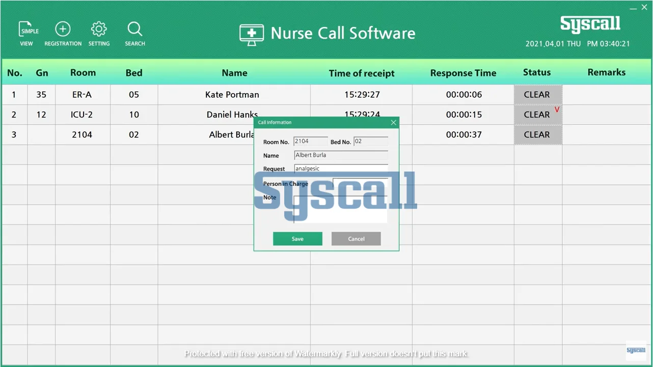 
Syscall Wireless nurse call software, made in Korea 