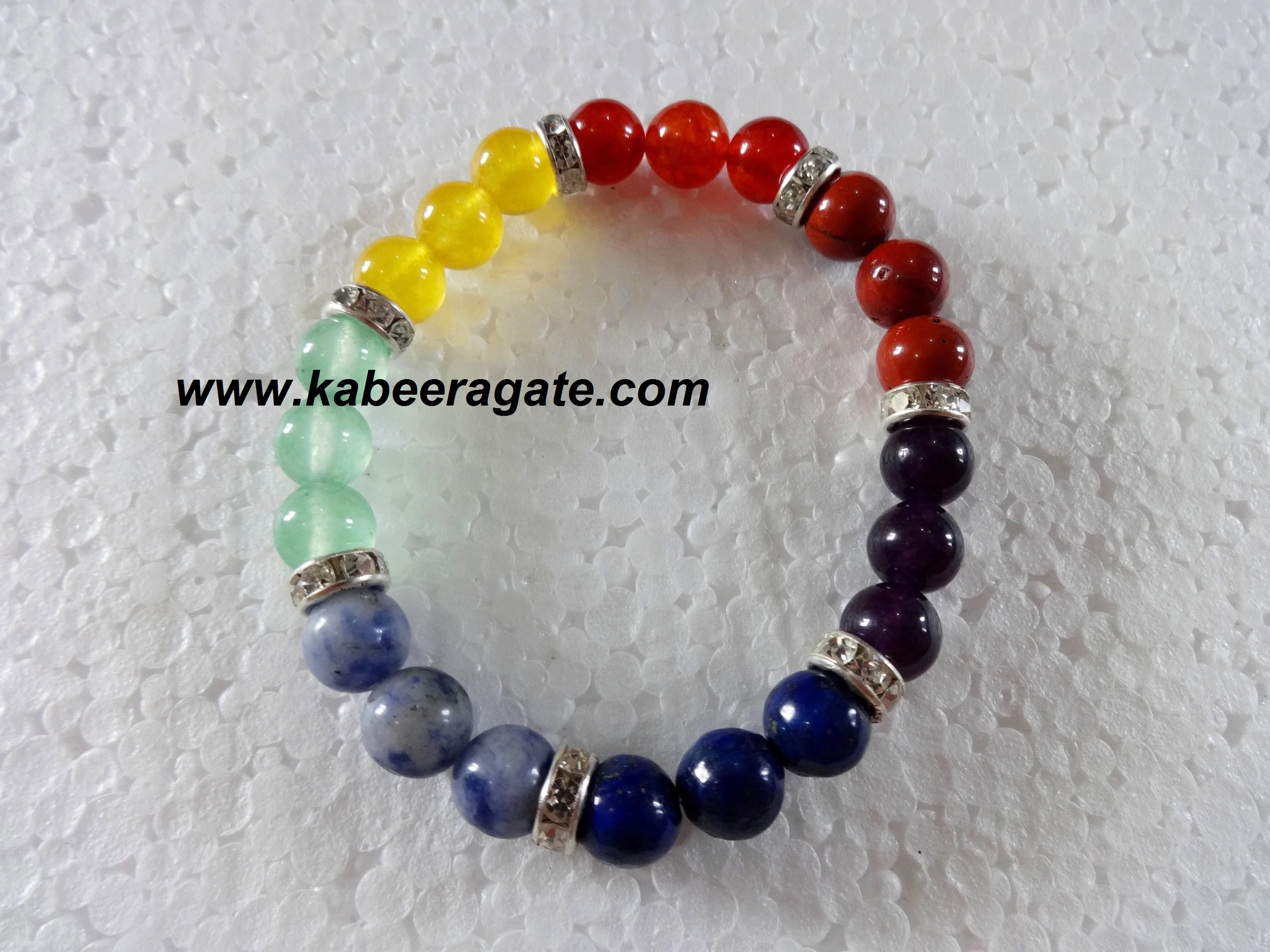 Wholesale Seven Chakra Bracelet : Chakra Elastic Bracelet with Diamond Rings