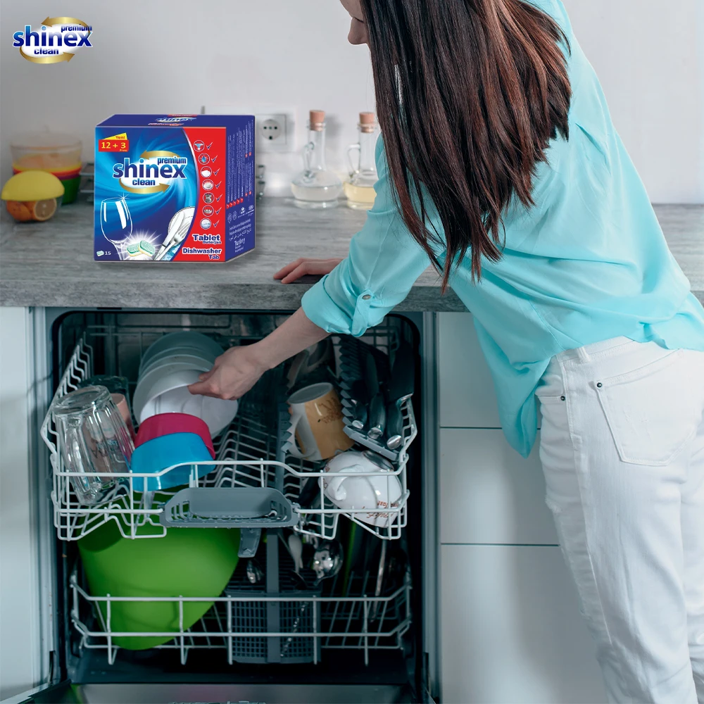 SHINEX Dishwasher Detergent Tablets 15 Tabs in Blue Caton Box made in tukrey