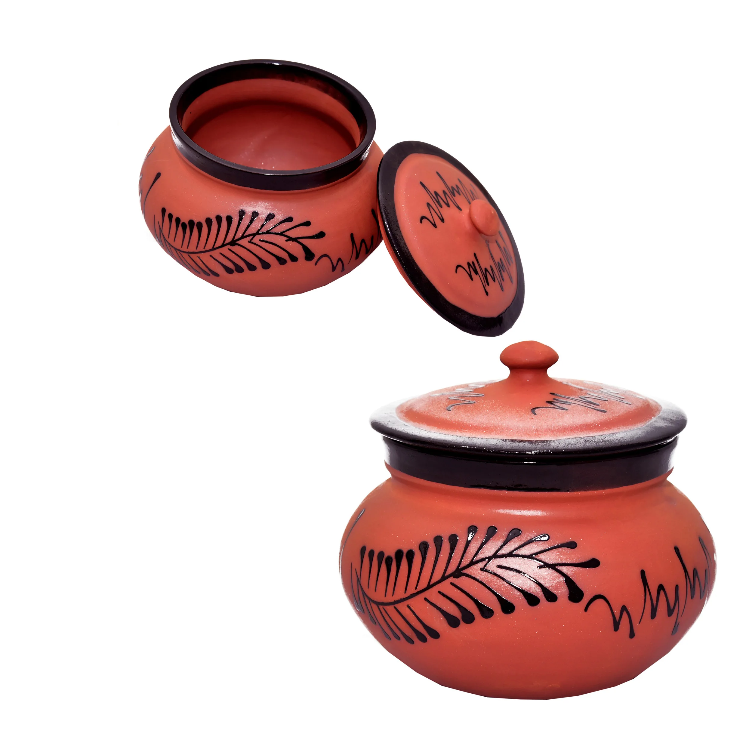 Round natural clay cooking  utensils set glazed terracotta clay indian mathani set handmade pottery of traditional style