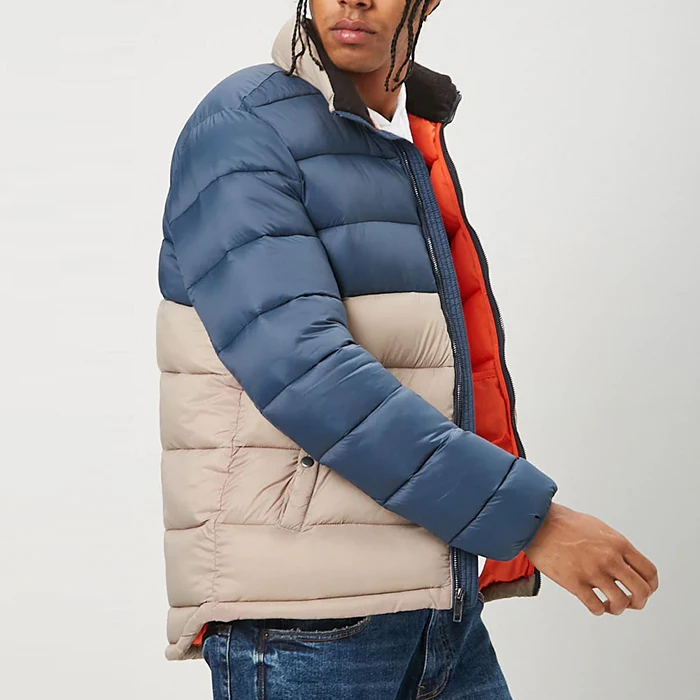 oem manufacturers custom colorblock zip opening puffer jacket coat winter men
