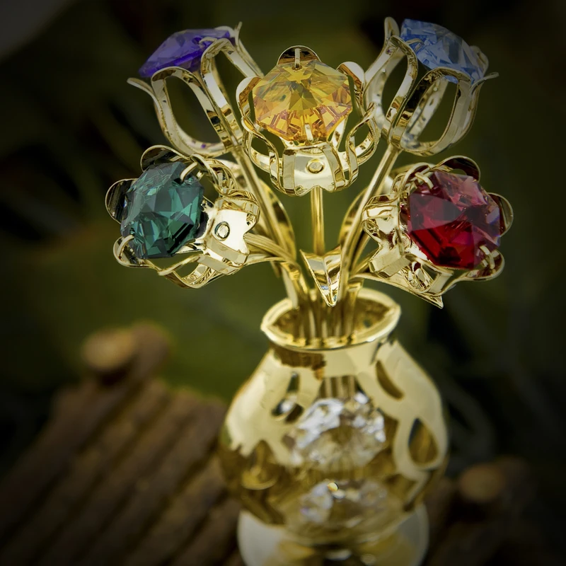 Crystocraft Luxury 24k Gold Plated Roses Flower Vase Figurine with Brilliant Cut Crystals Birthday Present for Mom Mother Gift