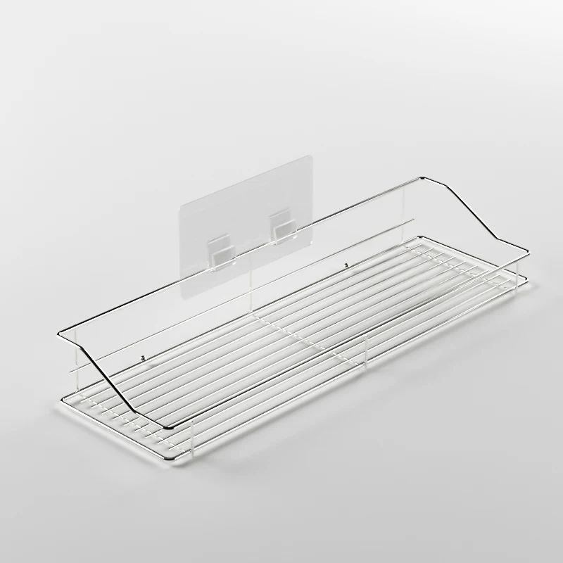
Adhesive Reusable Bathroom Storage Basket Adjustable Hanging Shower Caddy Corner Wire Shelf Mount No Drilling Stainless Steel 
