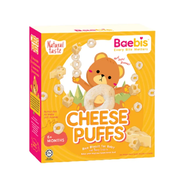 Baebis 100% Natural Ingredients Cheese Puffs Baby Rice Biscuit Baby Snacks with No Sugar / Salt Added