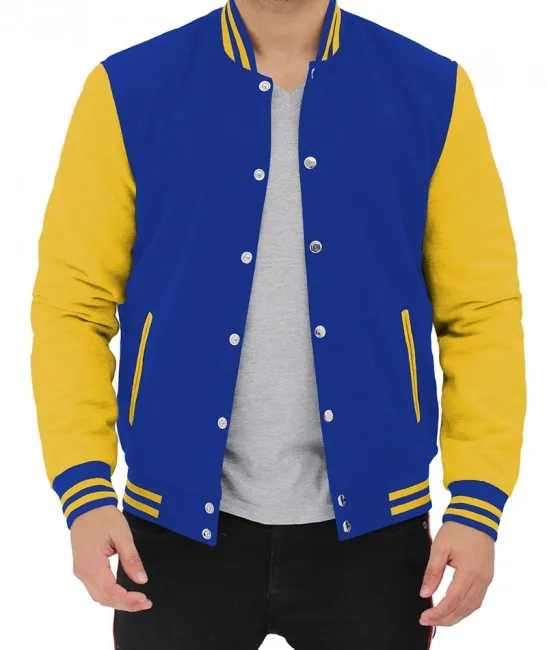 Premium Baseball School College Bomber Varsity Jacket Purple & Gold Genuine Leather Sleeves Letterman APL-200101