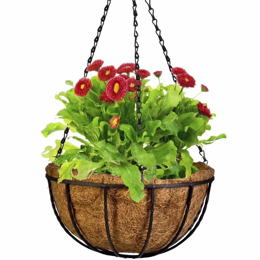 Wholesale Metal Hanging Planter Basket With Coconut Coir Liner For Indoor Outdoor Garden