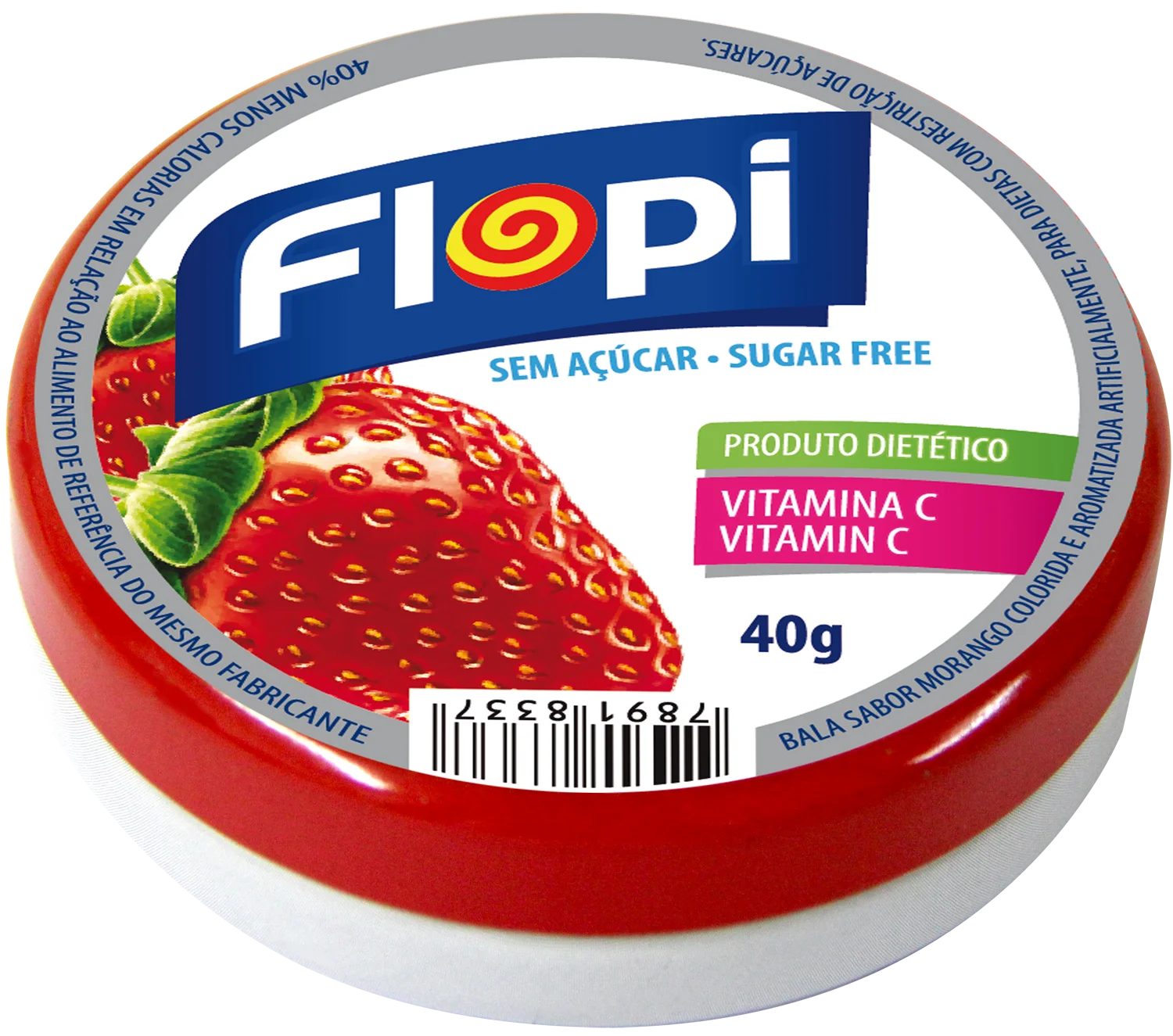 9582 - Flopi Orange, Cherry, Strawberry, Grape, Fruit Mix Sugar Free Hard Candy 40g 48x10un