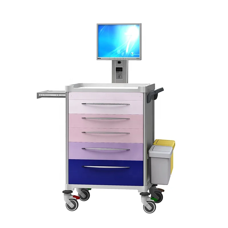Hospital Nursing Computer Cart / Trolley with colorful drawers