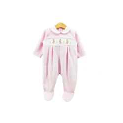 2022 Factory hot sell cute embroidery velour warm baby all season smocking romper for 0-6M baby