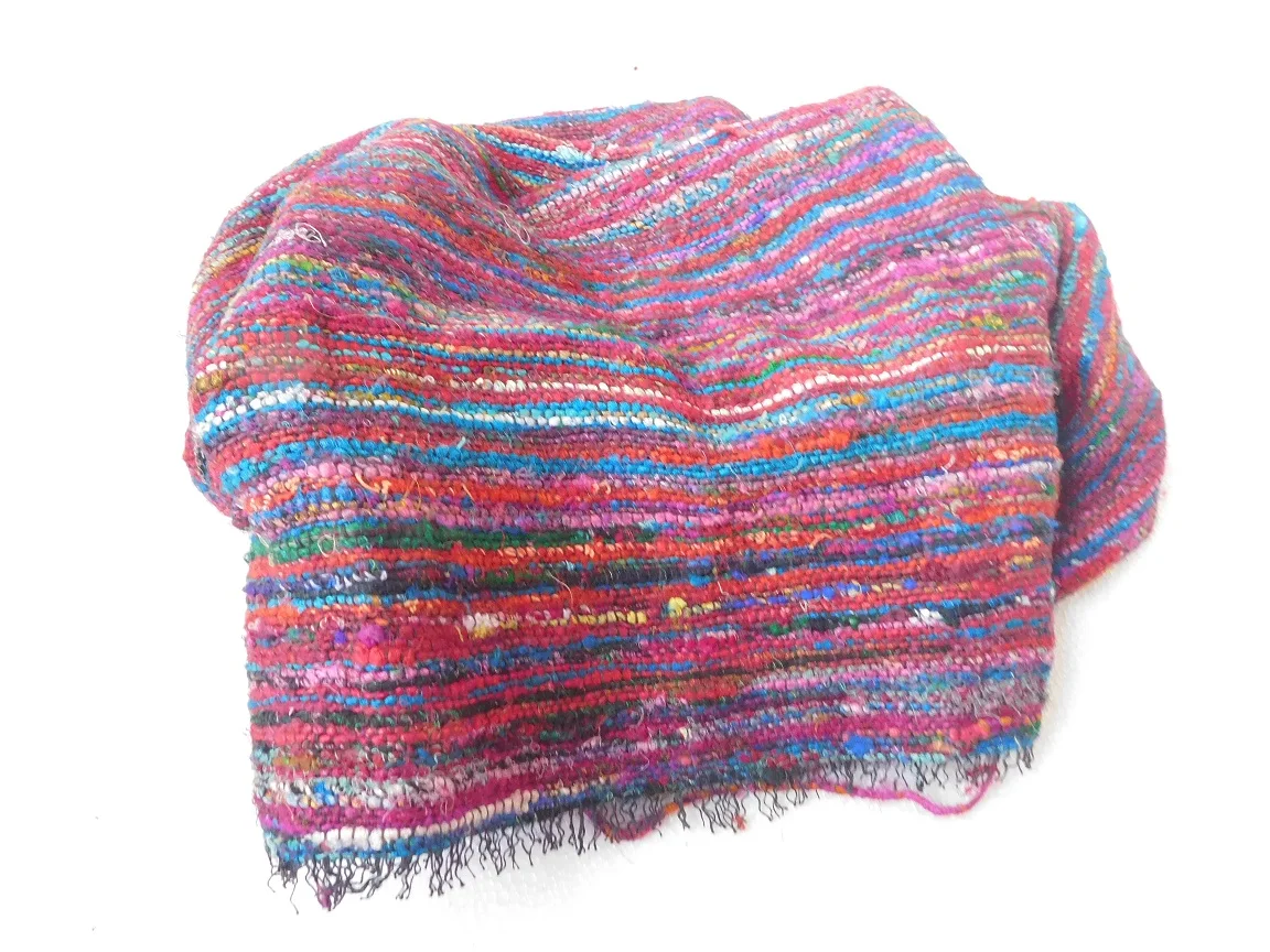 custom made multi colored recycled sari silk fabrics made from twisted sari yarns ideal for home textile stores