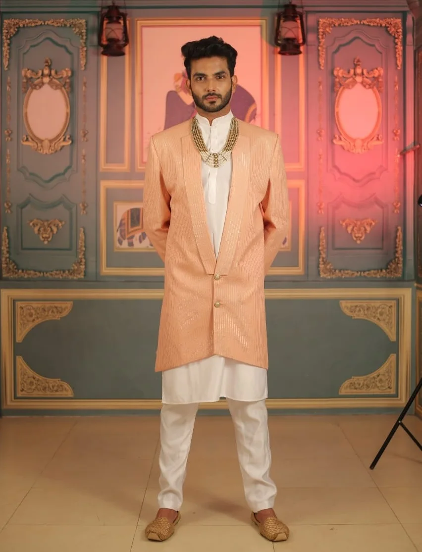 
Rich look Brocade silk stylish indowestern with embroidered work 