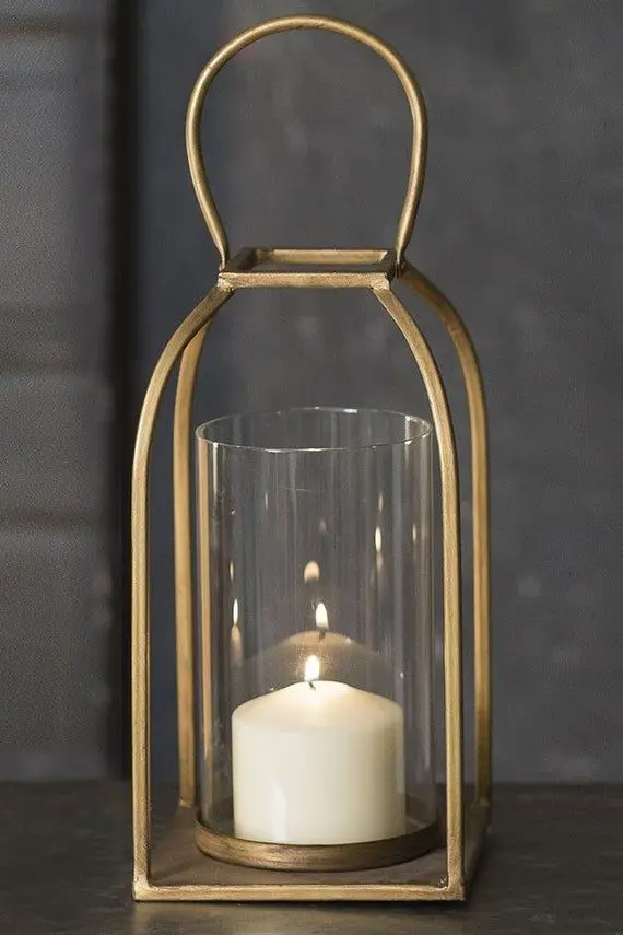 Старинные фонари с ручкой ручная работа Золотое порошковое покрытие цилиндрическим стеклом набор из 2