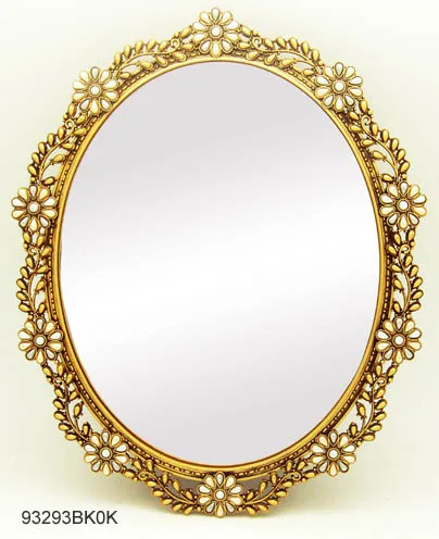 HIGH QUALITY DECORATIVE VANITY MIRROR BEADS GOLD OVAL METAL FREE STAND