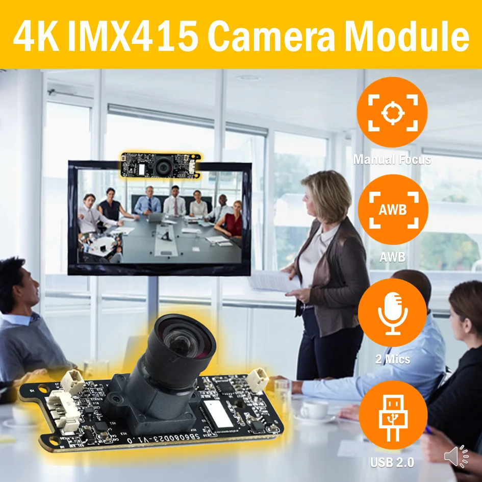4K SONY IMX415 USB 2.0 Camera Module With 2*Digital Mic for Conference