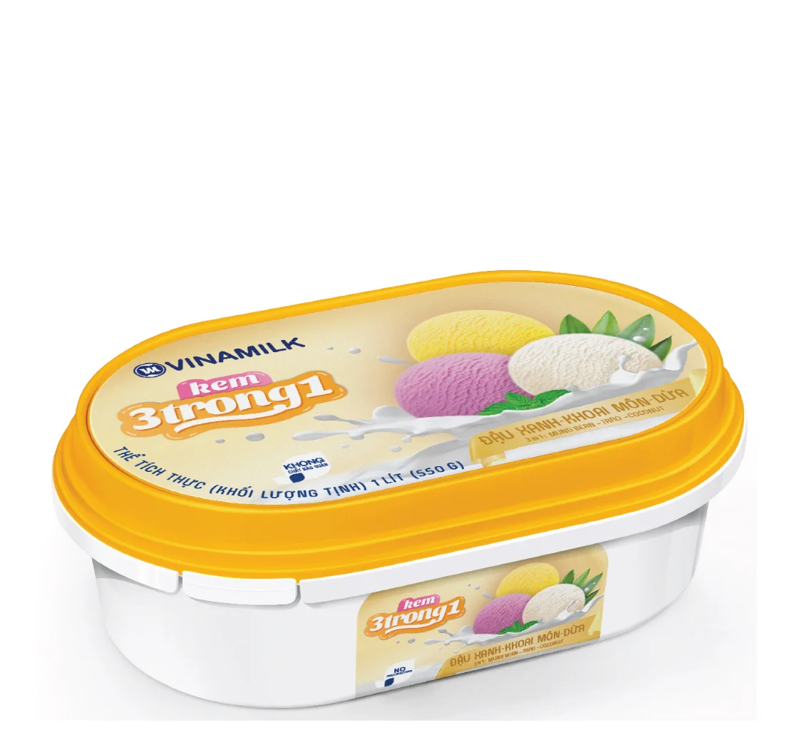 Taro + Coconut Flavor - Packing Delicious Taste Ice Cream Green 1 Litre Per Box X 6 Boxes Per Carton Bean - Vinamilk Brand HACCP