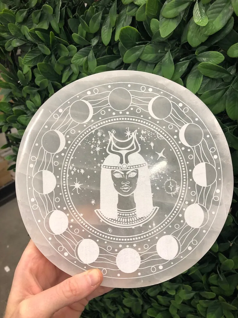 Beautiful Selenite Charging Plate Egyptian Goddess of night Charge Cleanse Your Crystals hot selling selenite for customizable