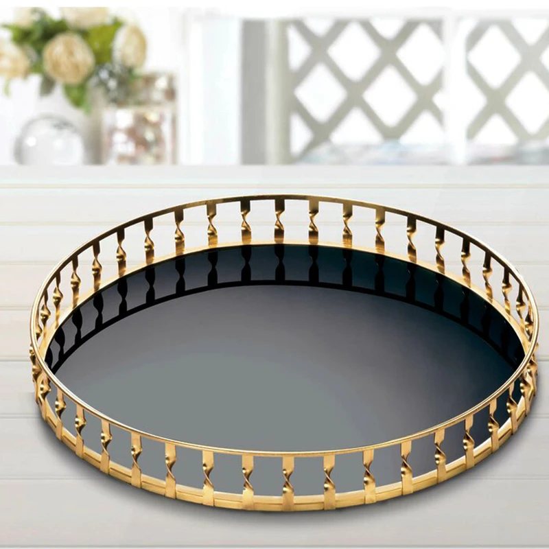 Роскошный круглый зеркальный поднос с металлическими ручками, дизайнерский современный поднос для посуды