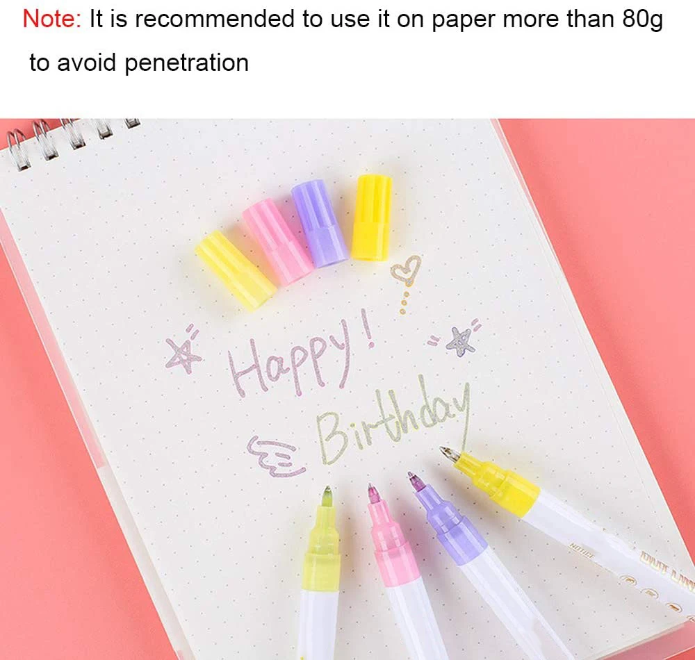 High quality water-based Ink Marker Pen 8 color fantasy color double line flash pen