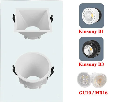 anti-glare plastic led light cover mr16 gu10 housing round square recessed downlight kit