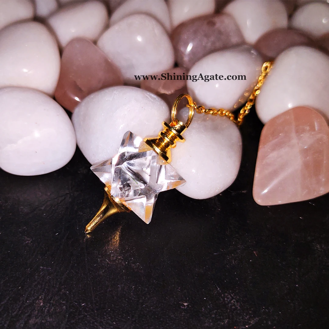Crystal Quartz Merkaba Star Golden Mounted Pendulum Wholesale Healing Dowsing Pendulum Wholesale Crystal Pendulums