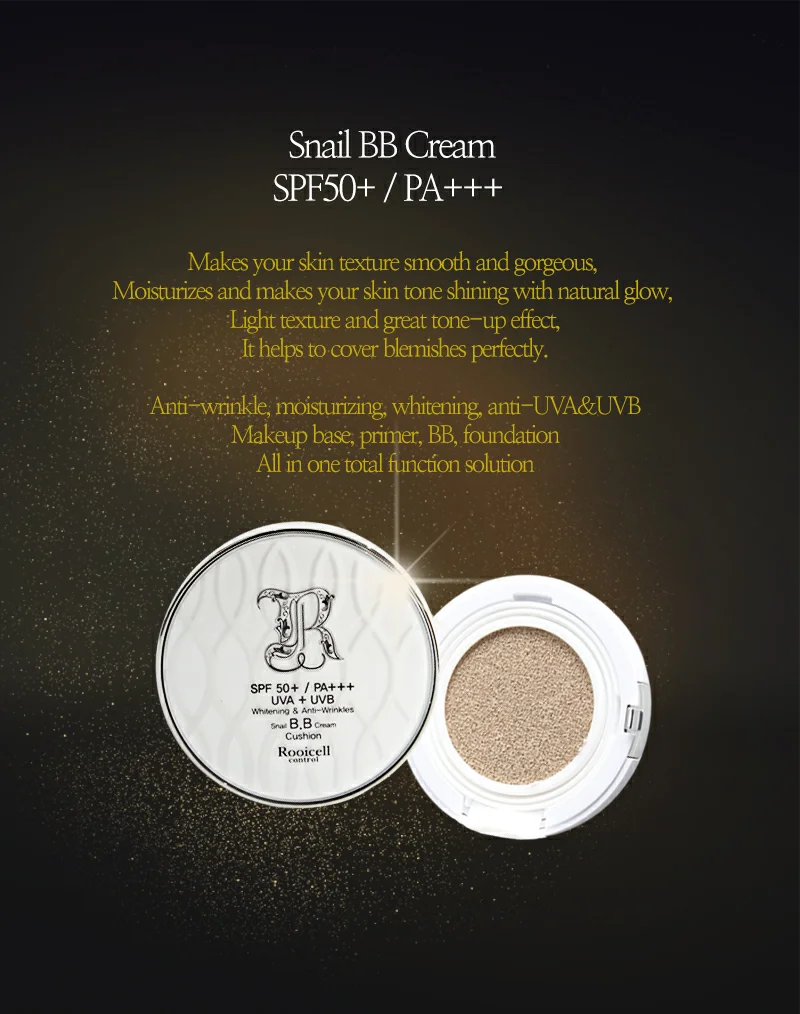 ISO GMP Korean cosmetics SPF50+PA+++ whitening and anti wrinkle blemish concealer  foundation snail BB cream cushion 15g*2