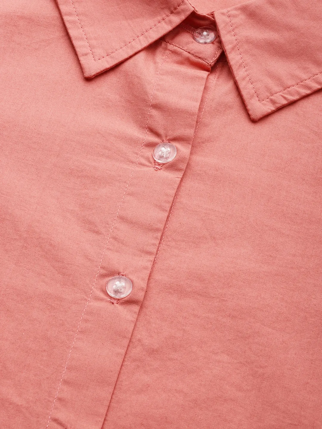 Confident Look By Wearing in Parties Festivals Women Peach-Colored Solid Shirt One Piece cotton dress shirt collar long sleeves