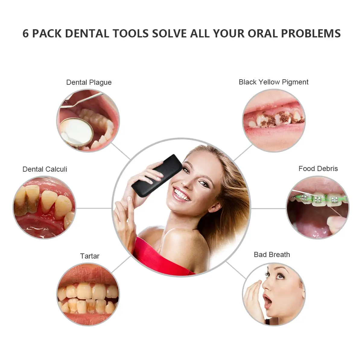 dental tools 6 pack dental picks teeth cleaning oral care kit stainless steel calculus plaque remover hygiene set dental mirror