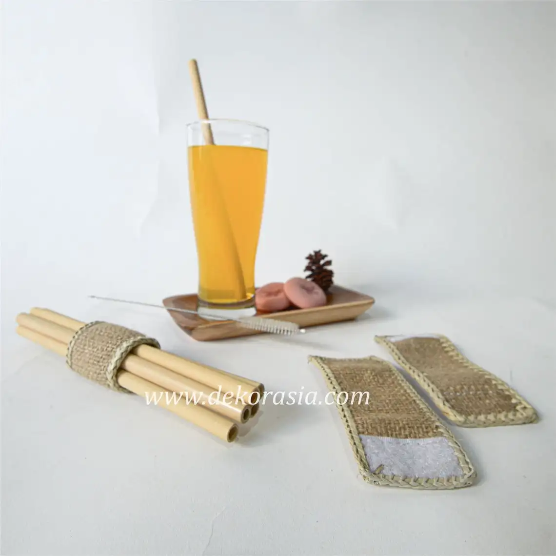 Bamboo Straw Set Drink Bottle Bar Accessories with Bamboo Napkin Ring, ORGANIC Bamboo Drinking STRAWS, REUSABLE