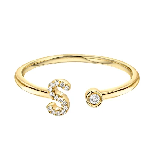 Initial 18K Gold Plated Birthstone Open  Alphabet Ring With Birthday Gemstone 925 Sterling Silver Rings for Girls