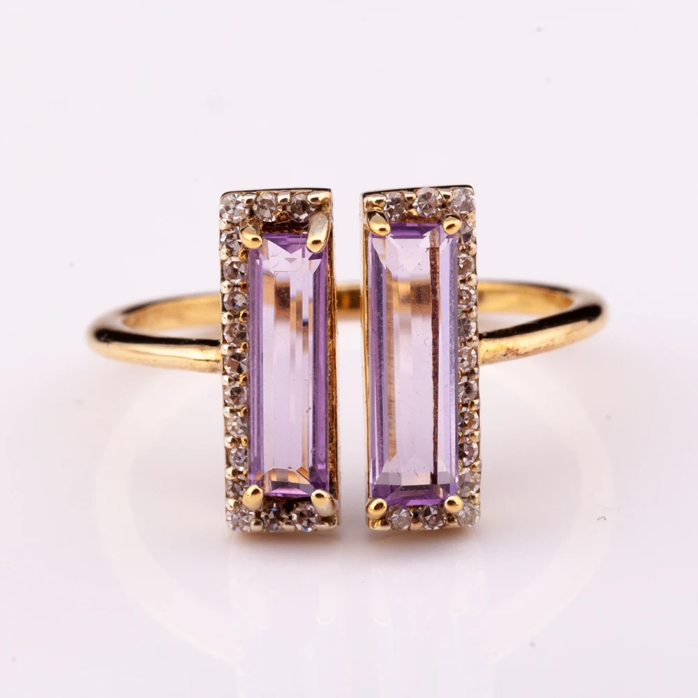 14K позолоченное серебро 925 регулируемое кольцо с натуральным аметистом высокое качество заводская цена от производителя из Таиланда