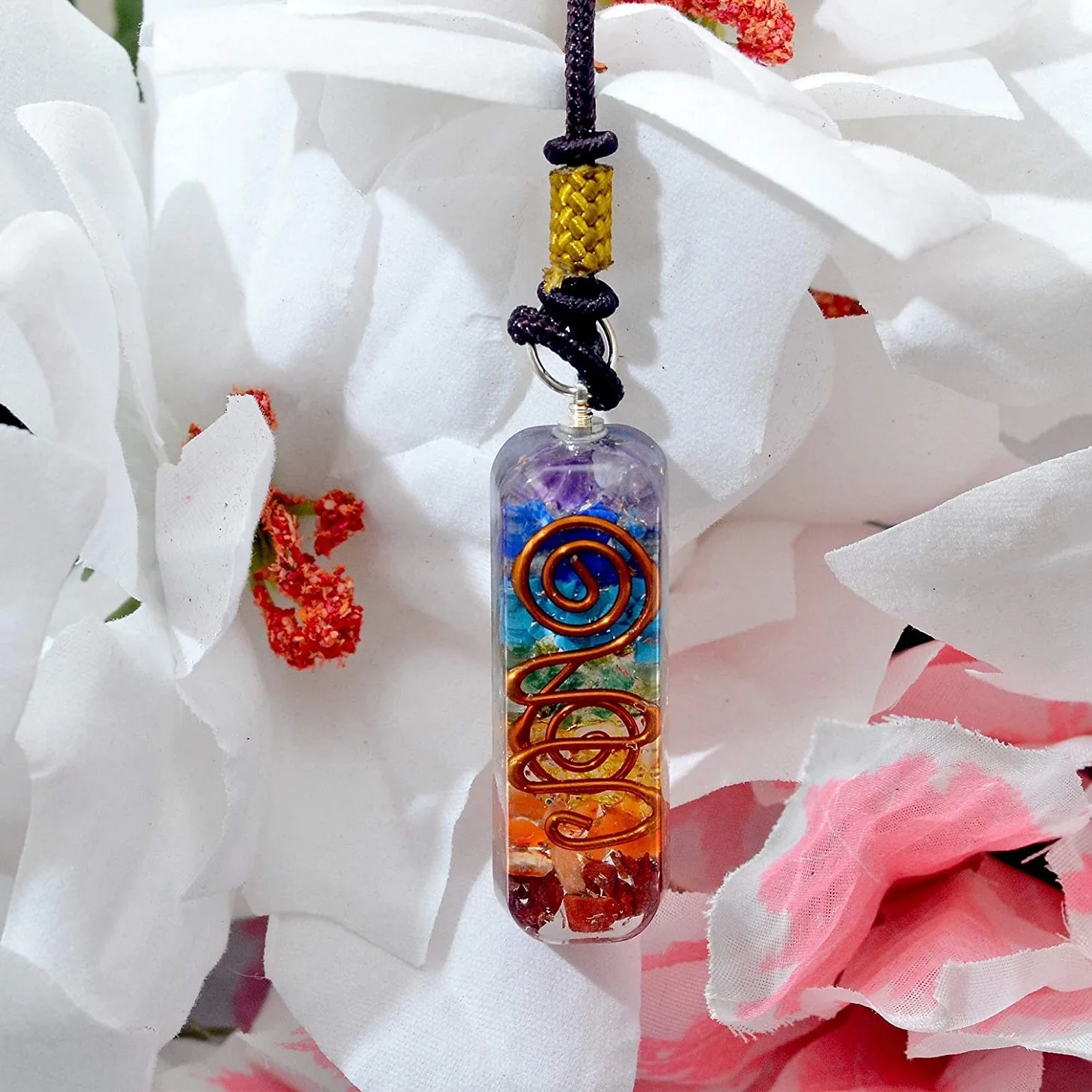 Orgone Chakra Layered Healing Pendant : Chakra Orgone Necklace for EMF Protection and Spiritual Healing