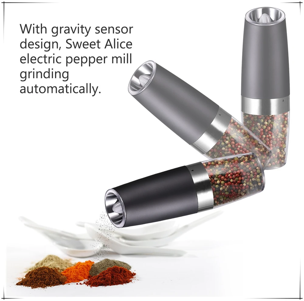 Лидер продаж на Amazon, гравитационная электрическая мельница для соли и перца, автоматическая мельница для перца и соли с регулируемым керамическим ротором