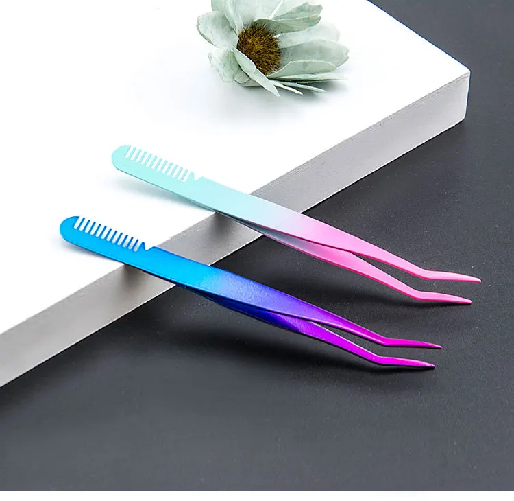 Wholesale Custom Logo Color Bulk Strip Eye Lash Applicator Private Label Stainless Steel False Eyelash Tweezers Laah Applicator