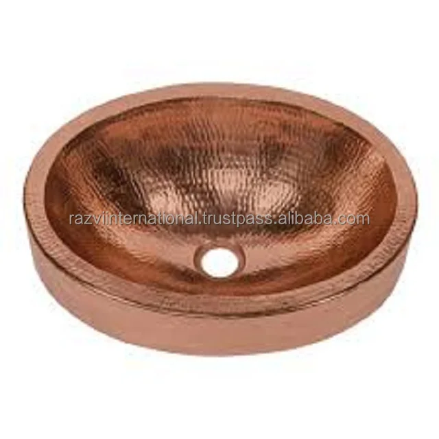 Shiny polished Round Copper hammered sink
