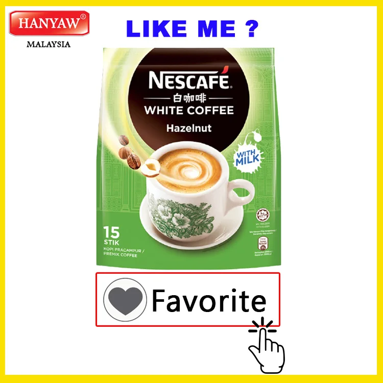 [Malaysia] Fast Shipping + Halal Certified White Coffee Hazelnut ( 20 Bags x 36g x 15 Stick /Ctn )