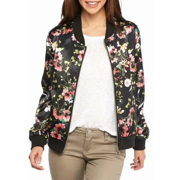 New Wholesale women custom design  floral print bomber jacket for customer requirement all fabric available