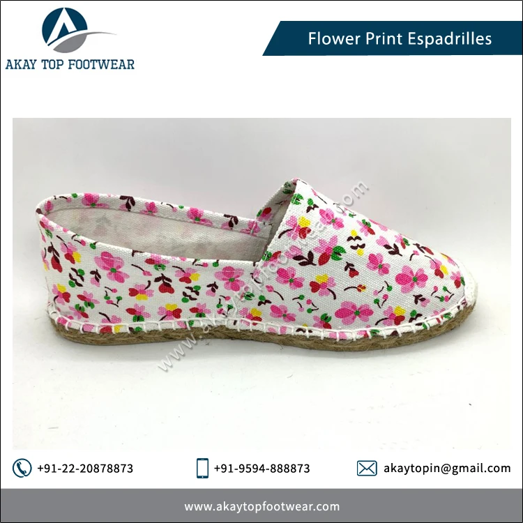 Espadrilles Elegant Look Comfortable Flower Print Traditional Espadrilles Flat Shoes available at cheap price from indian supplier