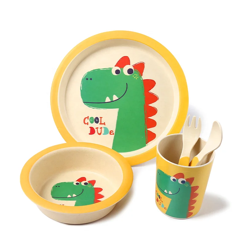 Eco friendly safe high quality kids bamboo fibre plates and bowl sets Kids Tableware set