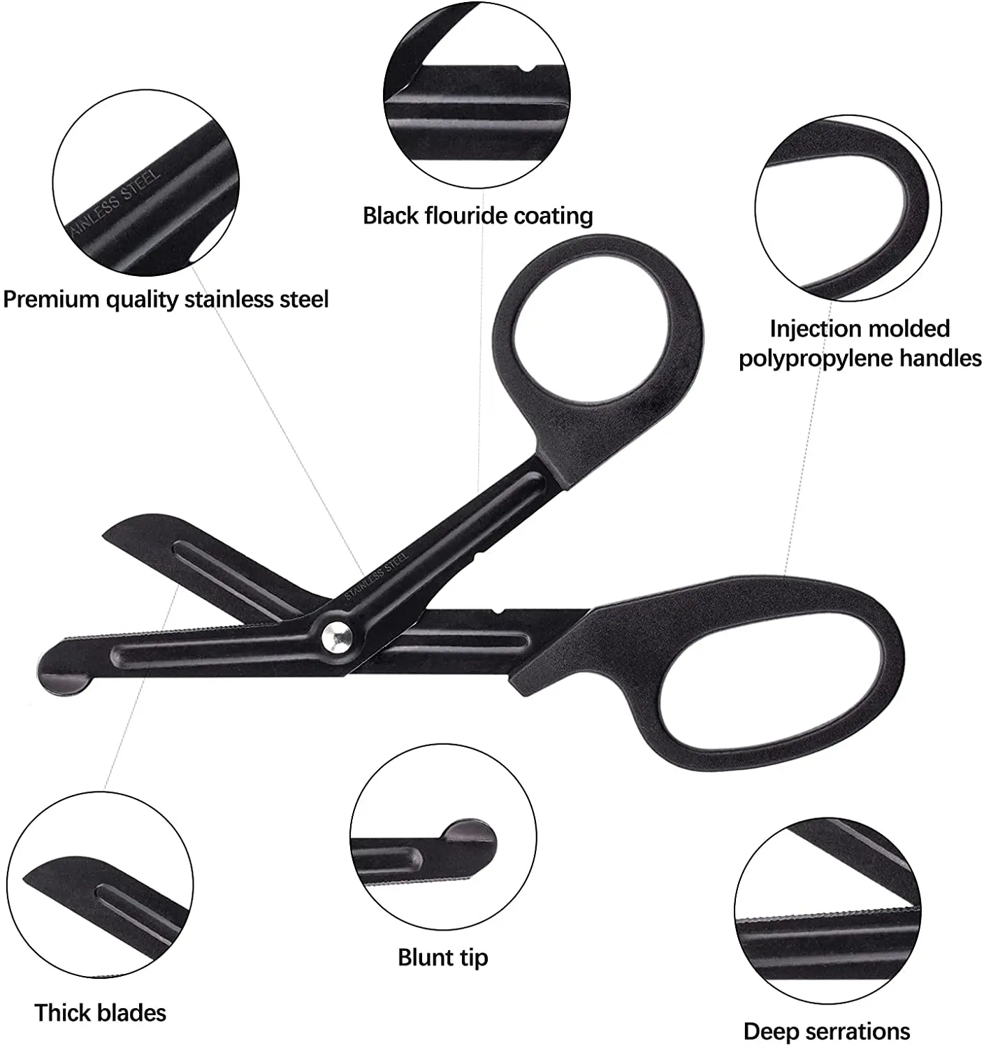 
First Aid Surgical Scissors, Utility Bandage Scissors, Fluoride-Coated with Non-Stick Blades Trauma Scissors 