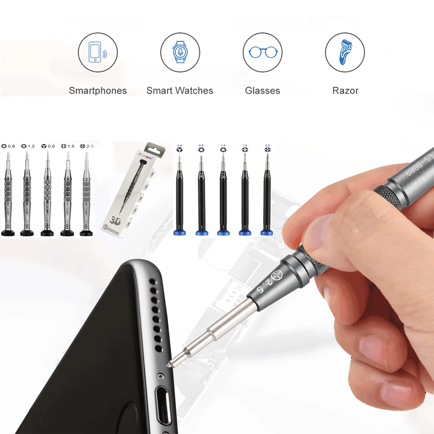 Ecooper 2D 3D Screwdriver 8889 8890 for iPhone for Samsung Mobile Phone Repair Bolt Driver Prevent Skidding