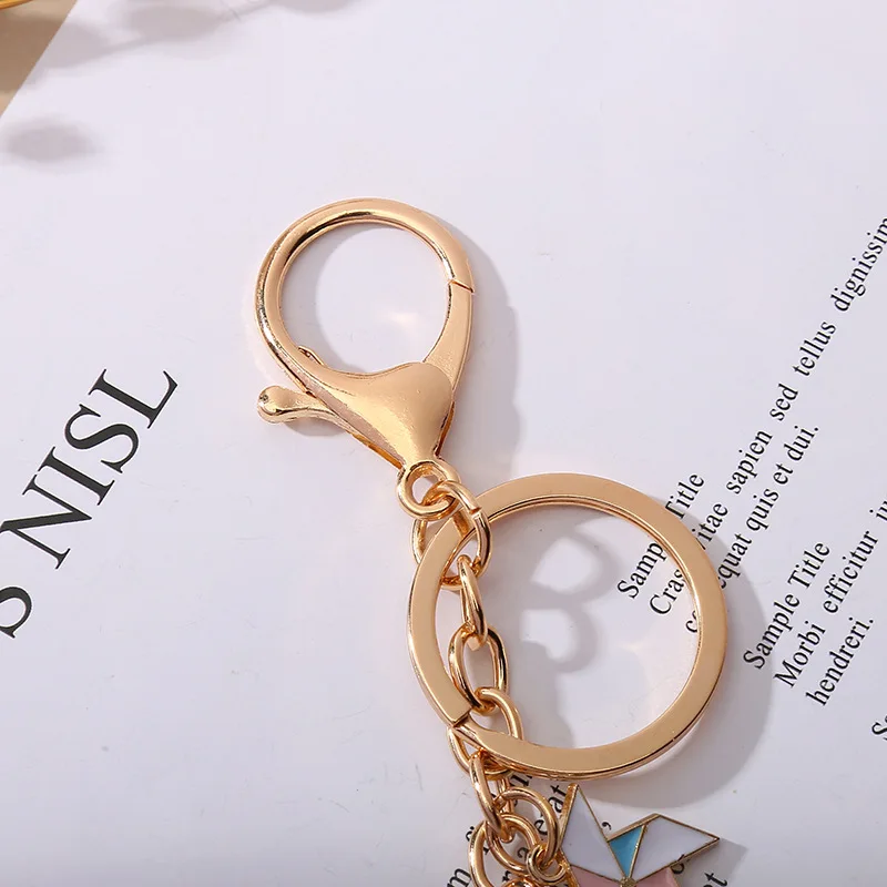 2022 Wholesale Custom Fashion Cute Animal Metal Enamel Key Ring Key Chain Keyring Holder Bow Tie Pink Flower Cat Rabbit Keychain