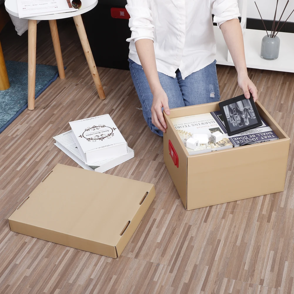 A4 Folding Desktop Office Organizer Collapsible Corrugated Cardboard Carton Paper Document File Storage Box With Handles Lid