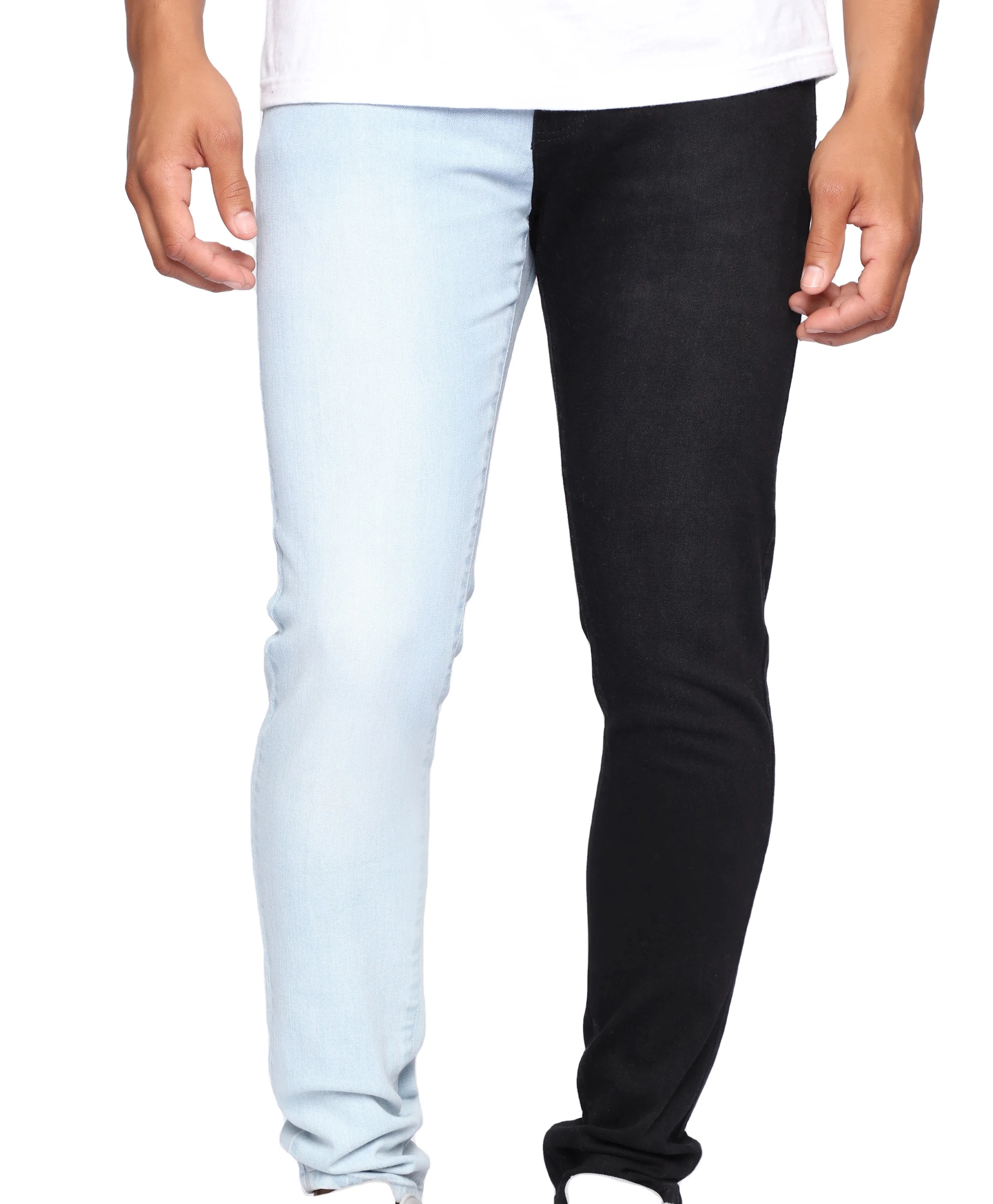
Wholesale Custom High Quality Men Washed Denim Two Tone Color Skinny Jeans 
